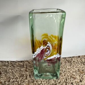 KITRAS ART GLASS hand blown multi color Art Glass Vase